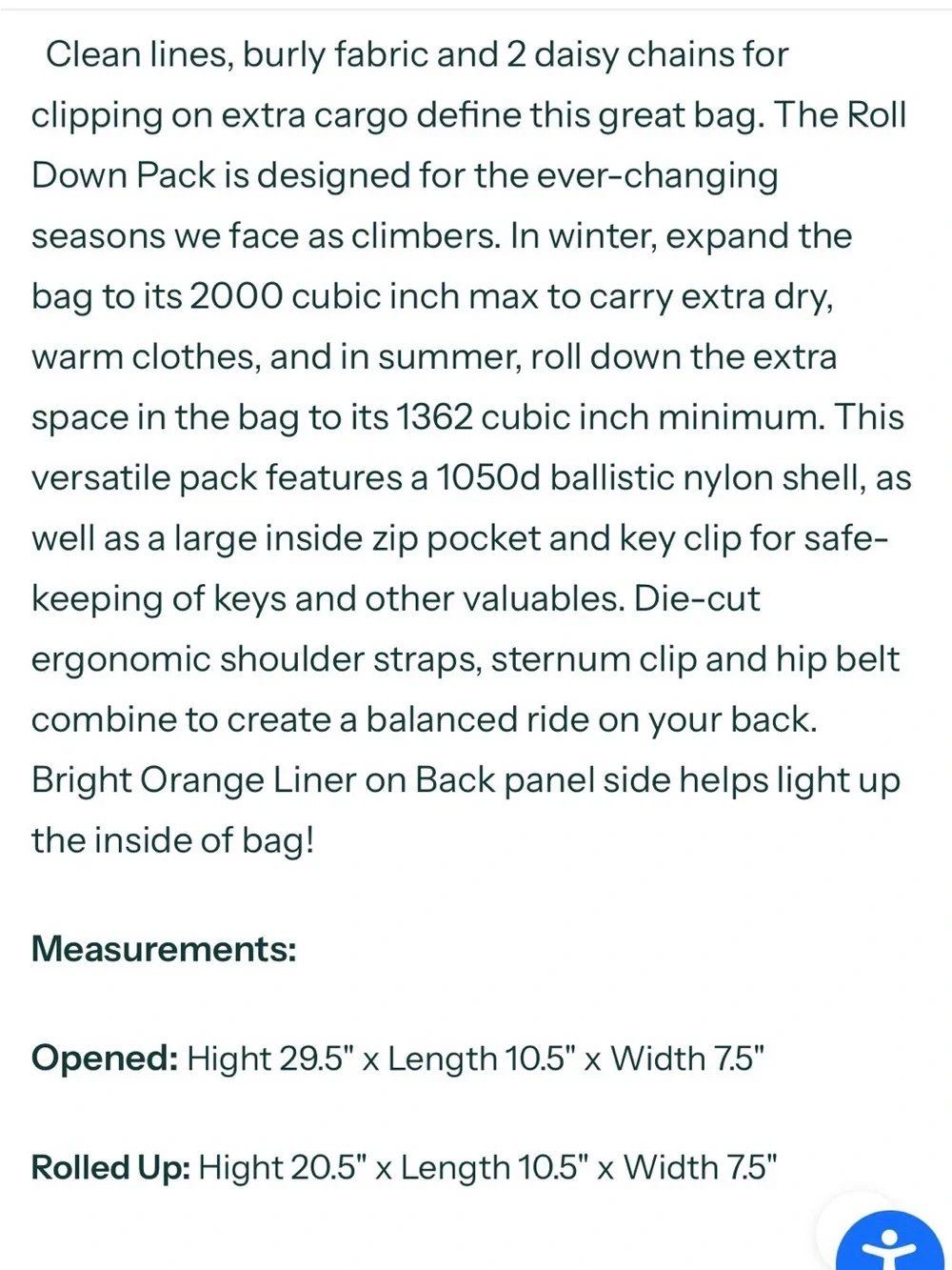 Organic Climbing Roll Down pack 28 L